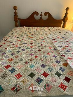 Vintage Cathedral Window Quilt Hand Made Twin or Small Full 78 x 94
