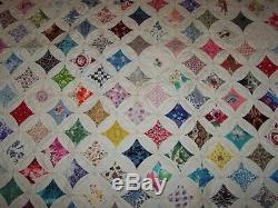 Vintage Cathedral Window Quilt Handmade 76 x 89 Squares Hand Sewn
