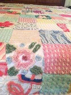 Vintage Chenille Bedspread/Quilthandmadeso many flowersKing/Queen92 x 82