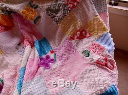 Vintage Chenille Patchwork Quilt Handmade Bedspread Throw Coverlet