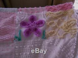 Vintage Chenille Patchwork Quilt Handmade Bedspread Throw Coverlet