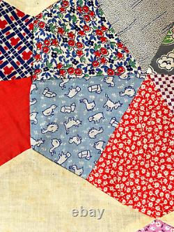 Vintage Colonial Garden Quilt Top in Beautiful Feed Sack Fabrics 1930's-1940's