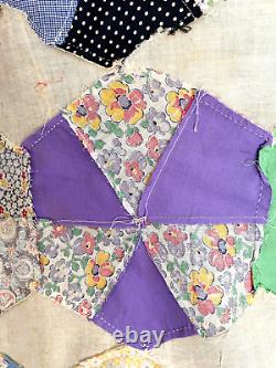 Vintage Colonial Garden Quilt Top in Beautiful Feed Sack Fabrics 1930's-1940's