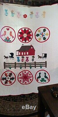 Vintage Colorful Amish Handmade Quilt Good Condition 96 X 72