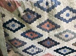 Vintage Colorful Handmade Patchwork Cotton Quilt Diamond Pattern
