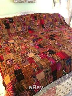 Vintage Colorful Patchwork Quilt Bedspread King Size Hand Made Cover Fabulous