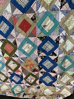 Vintage Colourful Handmade Diamond Patchwork Quilt 70 X 82 Rectangle Full