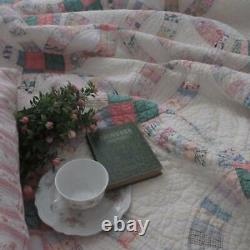 Vintage Cottage! Sweet Double Wedding Ring QUILT 86x72 Light Wear