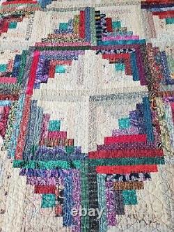 Vintage Cotton Colorful Handmade Quilt Diamonds Rectangles Squares 70x77