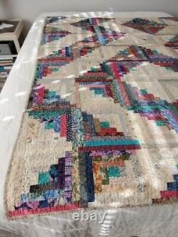 Vintage Cotton Colorful Handmade Quilt Diamonds Rectangles Squares 70x77