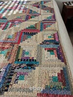 Vintage Cotton Colorful Handmade Quilt Diamonds Rectangles Squares 70x77