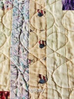 Vintage Cotton Colorful Handmade Quilt Diamonds Rectangles Squares 70x77