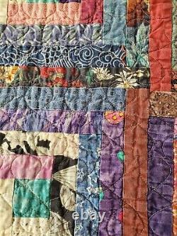 Vintage Cotton Colorful Handmade Quilt Diamonds Rectangles Squares 70x77