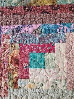 Vintage Cotton Colorful Handmade Quilt Diamonds Rectangles Squares 70x77