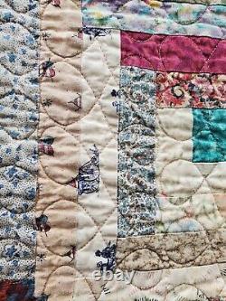 Vintage Cotton Colorful Handmade Quilt Diamonds Rectangles Squares 70x77