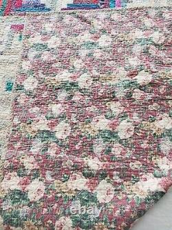 Vintage Cotton Colorful Handmade Quilt Diamonds Rectangles Squares 70x77