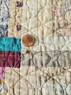 Vintage Cotton Colorful Handmade Quilt Diamonds Rectangles Squares 70x77