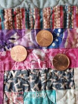 Vintage Cotton Colorful Handmade Quilt Diamonds Rectangles Squares 70x77