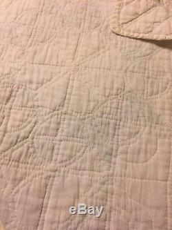 Vintage Cotton Hand Made/Hand Sewn Quilt Green White And Pinks