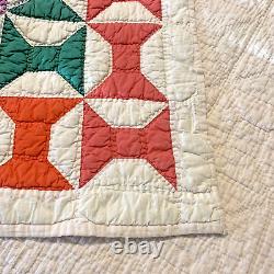 Vintage Cotton Handmade Bow Colorful Tie Quilt, Approx 66 x 72, EUC for age