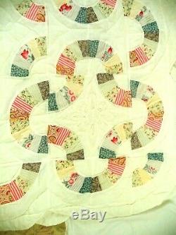 Vintage Country Chic Double Wedding Ring Handmade Quilt & Sham 82x64 Scallop Edg