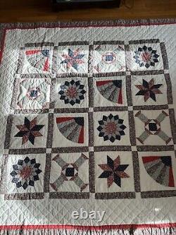 Vintage Countrycore Handmade Patchwork Quilt 80 x 80 Square Sold As Is