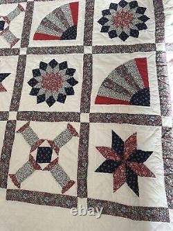 Vintage Countrycore Handmade Patchwork Quilt 80 x 80 Square Sold As Is