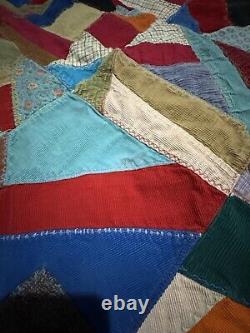 Vintage Crazy Corduroy Patchwork Quilt 45x70