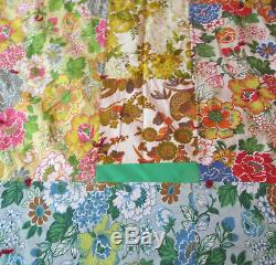 Vintage Crazy Quilt 60 x 80 Mixed Textile Tied Quilt Floral, Primitive Handmade
