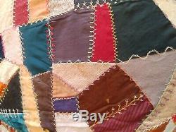 Vintage Crazy Quilt Hand Made Lots of Embroidery Heirloom Tapestry 70 x 76