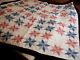 Vintage Cross Stitch Quilt Star Pattern Blue And Pink Handmade 82x98 Inches