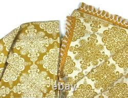 Vintage Custom Handmade Quilt Bedspread Blanket Gold Yellow Fringe Luxury Rare