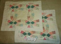Vintage DOUBLE WEDDING RING PATCHWORK QUILT 84 x 84 with 2 Shams HANDMADE BEAUTY