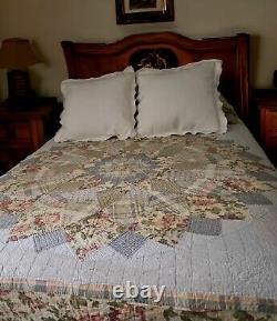 Vintage Diamond Pattern Quilt 100% Handmade Queen Bright Colors Excellent