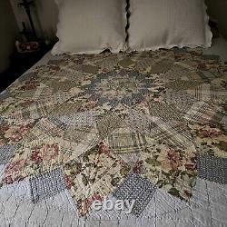 Vintage Diamond Pattern Quilt 100% Handmade Queen Bright Colors Excellent