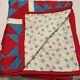 Vintage Diamond Quilt Red White Blue Reversible Flowers Approx. 78 X 92