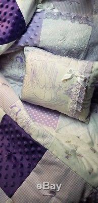 Vintage Disney Princess Toile fabric Lavender Purple Chenille Baby quilt bedding