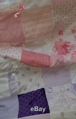 Vintage Disney Princess Toile fabric Lavender Purple Chenille Baby quilt bedding