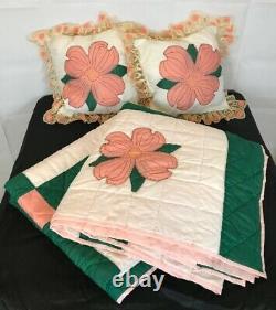 Vintage Dogwood Quilt Flower Handmade Green Peach Throw Pillows 89 x72