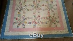 Vintage Double Wedding Ring Handmade Quilt 85 x 68 1/2 in