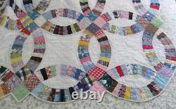 Vintage Double Wedding Ring Handmade QuiltHand QuiltedGreat Prints! 76x90