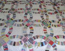 Vintage Double Wedding Ring Handmade QuiltHand QuiltedGreat Prints! 76x90