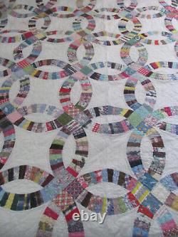 Vintage Double Wedding Ring Handmade QuiltHand QuiltedGreat Prints! 76x90