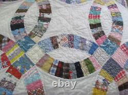 Vintage Double Wedding Ring Handmade QuiltHand QuiltedGreat Prints! 76x90