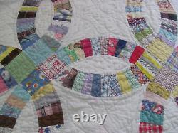 Vintage Double Wedding Ring Handmade QuiltHand QuiltedGreat Prints! 76x90