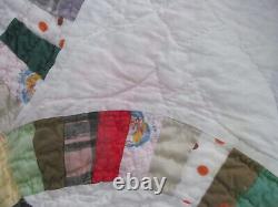 Vintage Double Wedding Ring Handmade QuiltHand QuiltedGreat Prints! 76x90