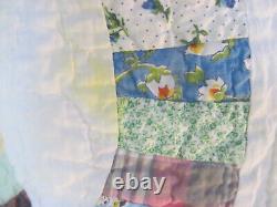 Vintage Double Wedding Ring Handmade QuiltHand QuiltedGreat Prints! 76x90