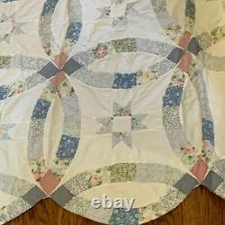 Vintage Double Wedding Ring Quilt 66 X 76 Hand Stitched Pastel READ #N