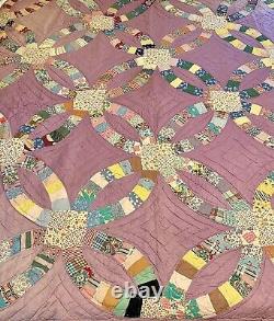 Vintage Double Wedding Ring Quilt 80 x 75