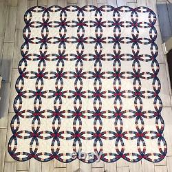 Vintage Double Wedding Ring Quilt Full Size 78 x 86 Handmade Cotton Patchwork